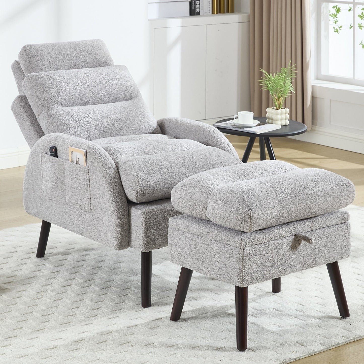 HOMYKA Accent Lounge Chair with Adjustable Backrest Storage Ottoman