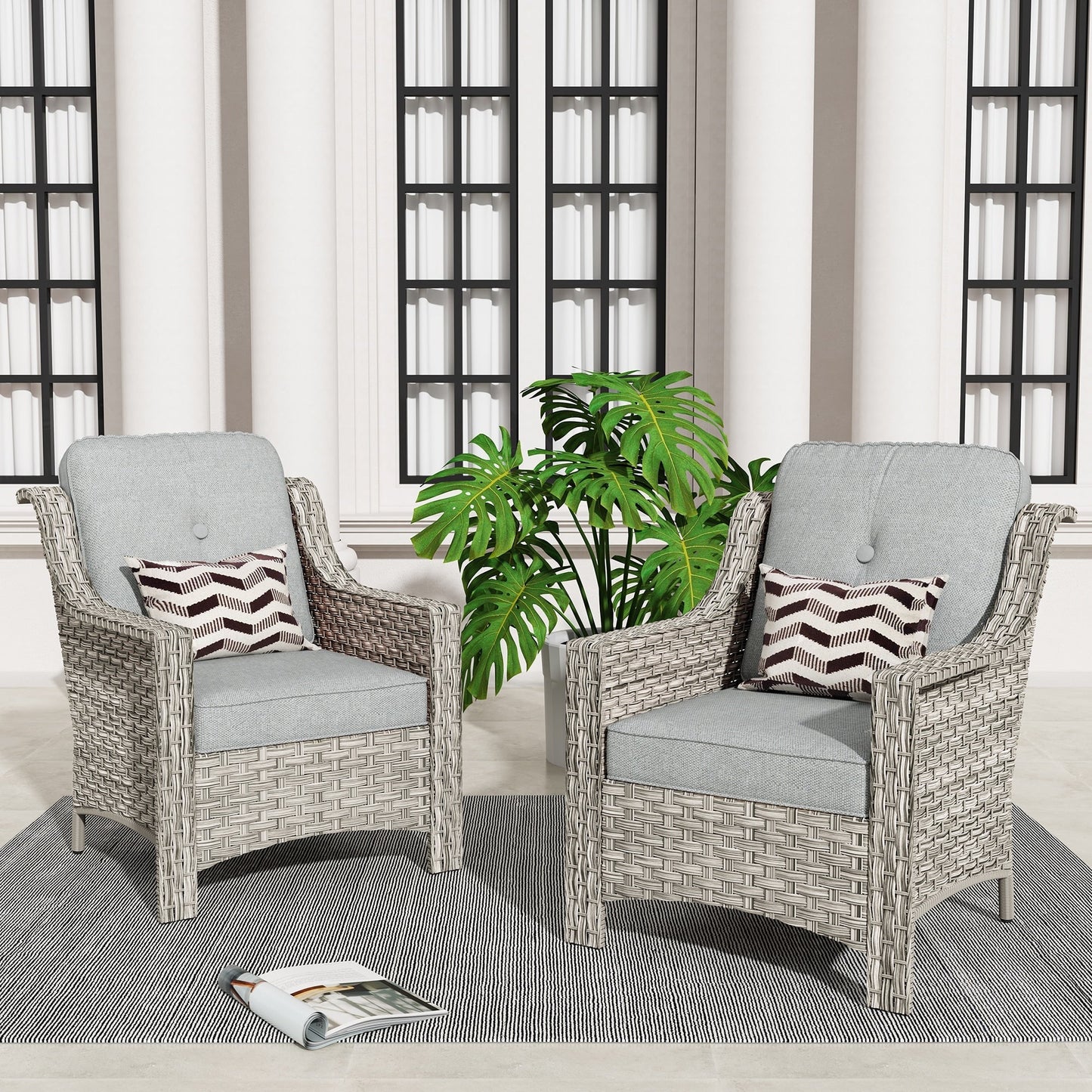 HOOOWOOO 2-piece High Back Wicker Rattan Outdoor Patio Chair Set