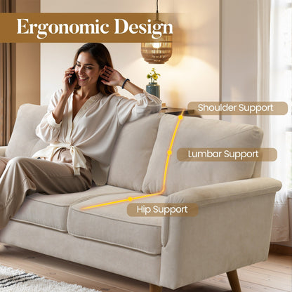 HOOOWOOO Mid-Century 3-Seat Upholstered Sofa with Wood Legs for Living Room