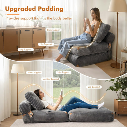 HOOOWOOO Modern Corduroy Fabric Folding Sofa Couch