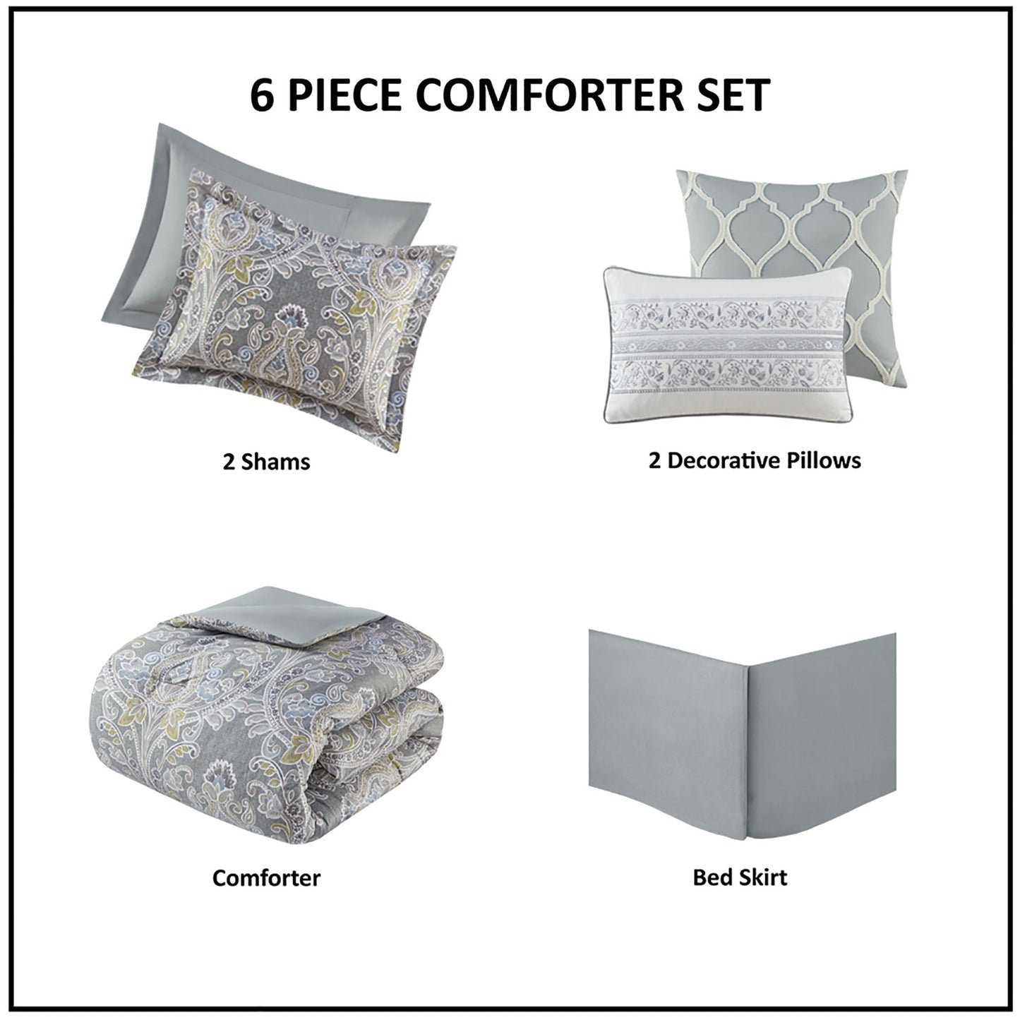 Harbor House Hallie 6-piece Grey Damask Pattern Cotton Comforter Set