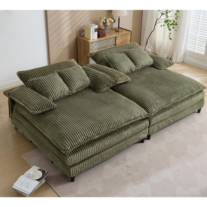 Harmonia 109 W Oversized Corduroy Sofa Bed, Deep Seat Double Lounge Chaise with 4 Pillows