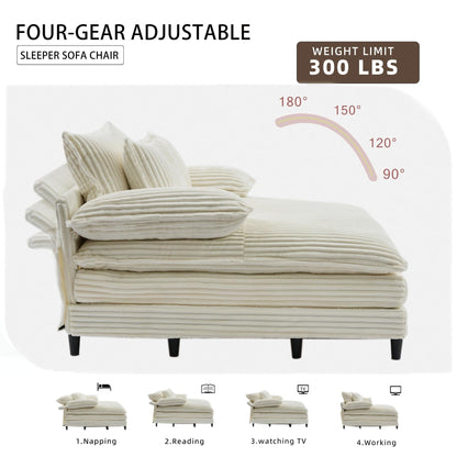 Harmonia 109 W Oversized Corduroy Sofa Bed, Deep Seat Double Lounge Chaise with 4 Pillows