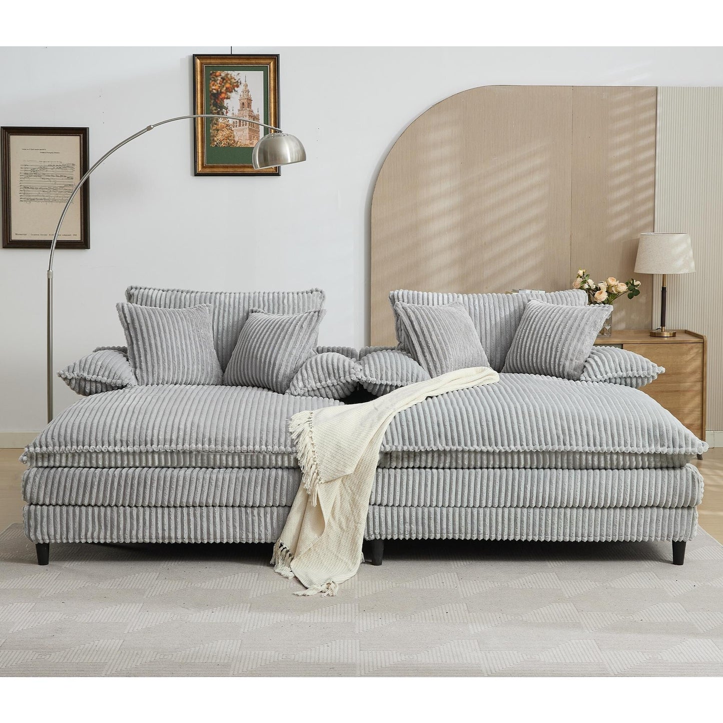Harmonia 109 W Oversized Corduroy Sofa Bed, Deep Seat Double Lounge Chaise with 4 Pillows
