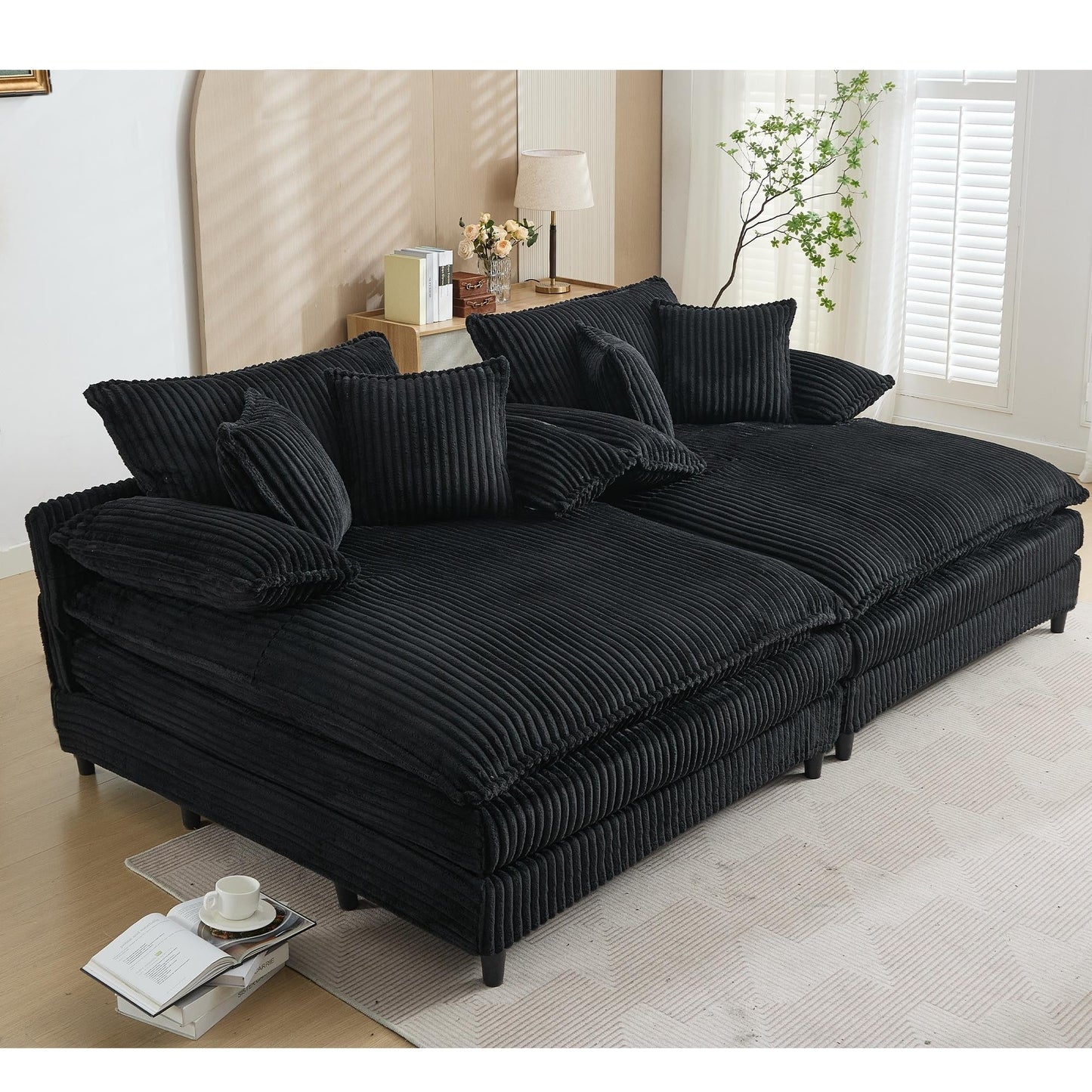 Harmonia 109 W Oversized Corduroy Sofa Bed, Deep Seat Double Lounge Chaise with 4 Pillows