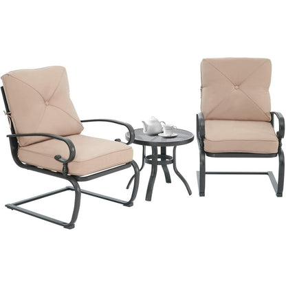 Nista 3 Piece Outdoor Patio C-Spring Bistro Set Dining Chairs with Cushions and Coffee Table by Havenside Home