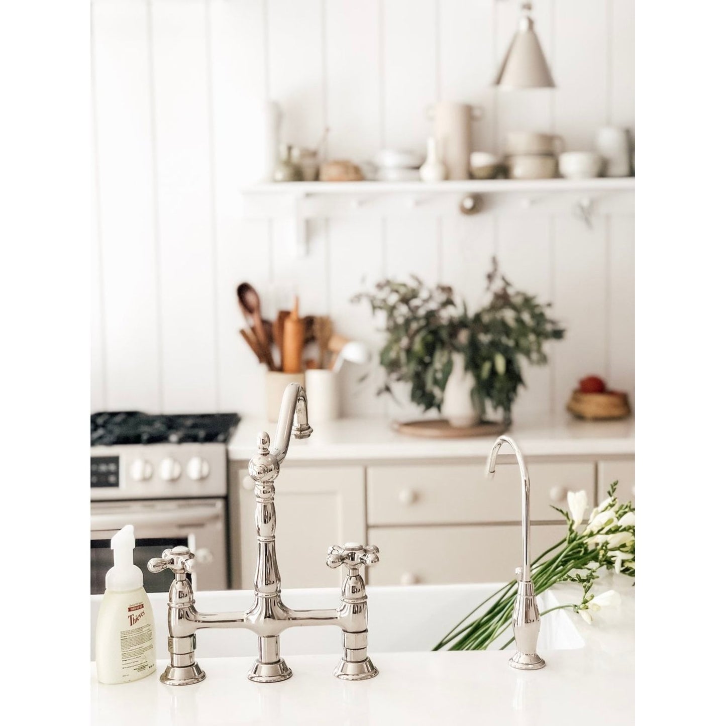 Heritage Bridge Kitchen Faucet with Brass Sprayer