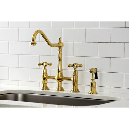 Heritage Bridge Kitchen Faucet with Brass Sprayer