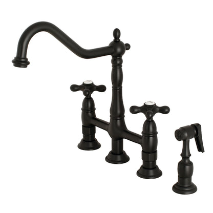 Heritage Bridge Kitchen Faucet with Brass Sprayer