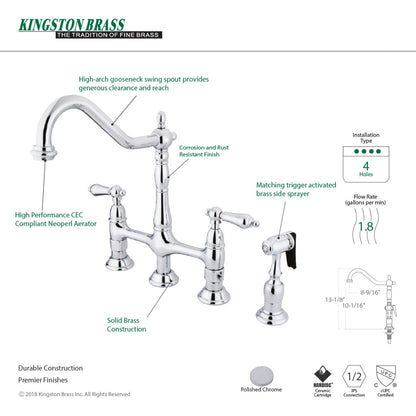 Heritage Bridge Kitchen Faucet with Brass Sprayer