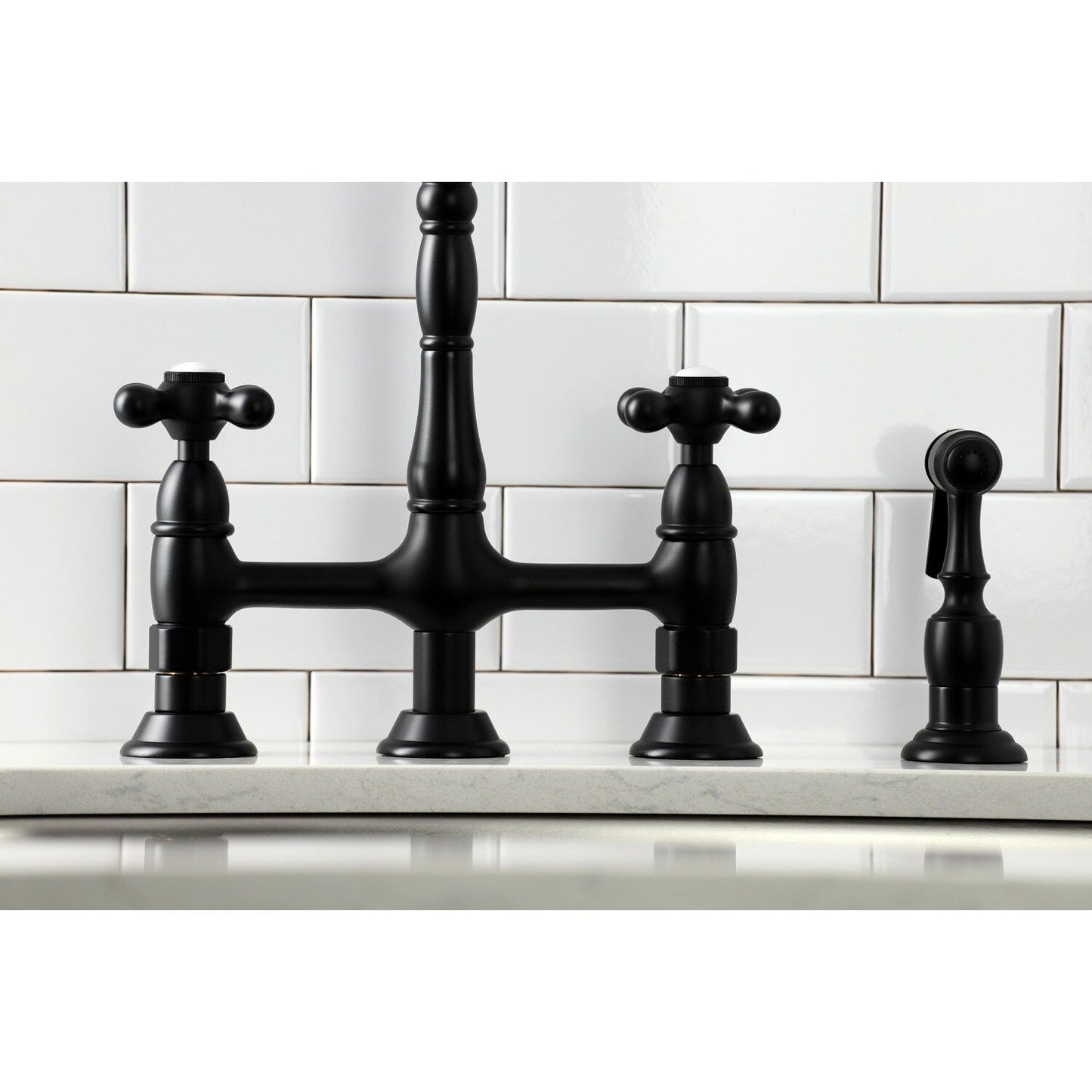 Heritage Bridge Kitchen Faucet with Brass Sprayer