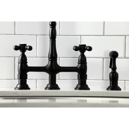 Heritage Bridge Kitchen Faucet with Brass Sprayer