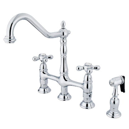 Heritage Bridge Kitchen Faucet with Brass Sprayer