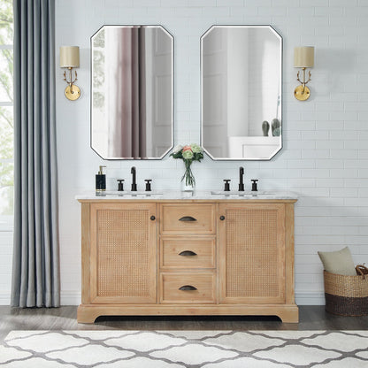 Hervas Bath Vanity with Natural Marble Top without Mirror