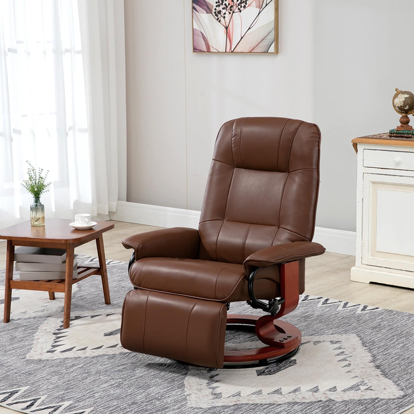 HomCom Faux Leather Adjustable Manual Swivel Base Recliner Chair with Comfortable and Relaxing Footrest