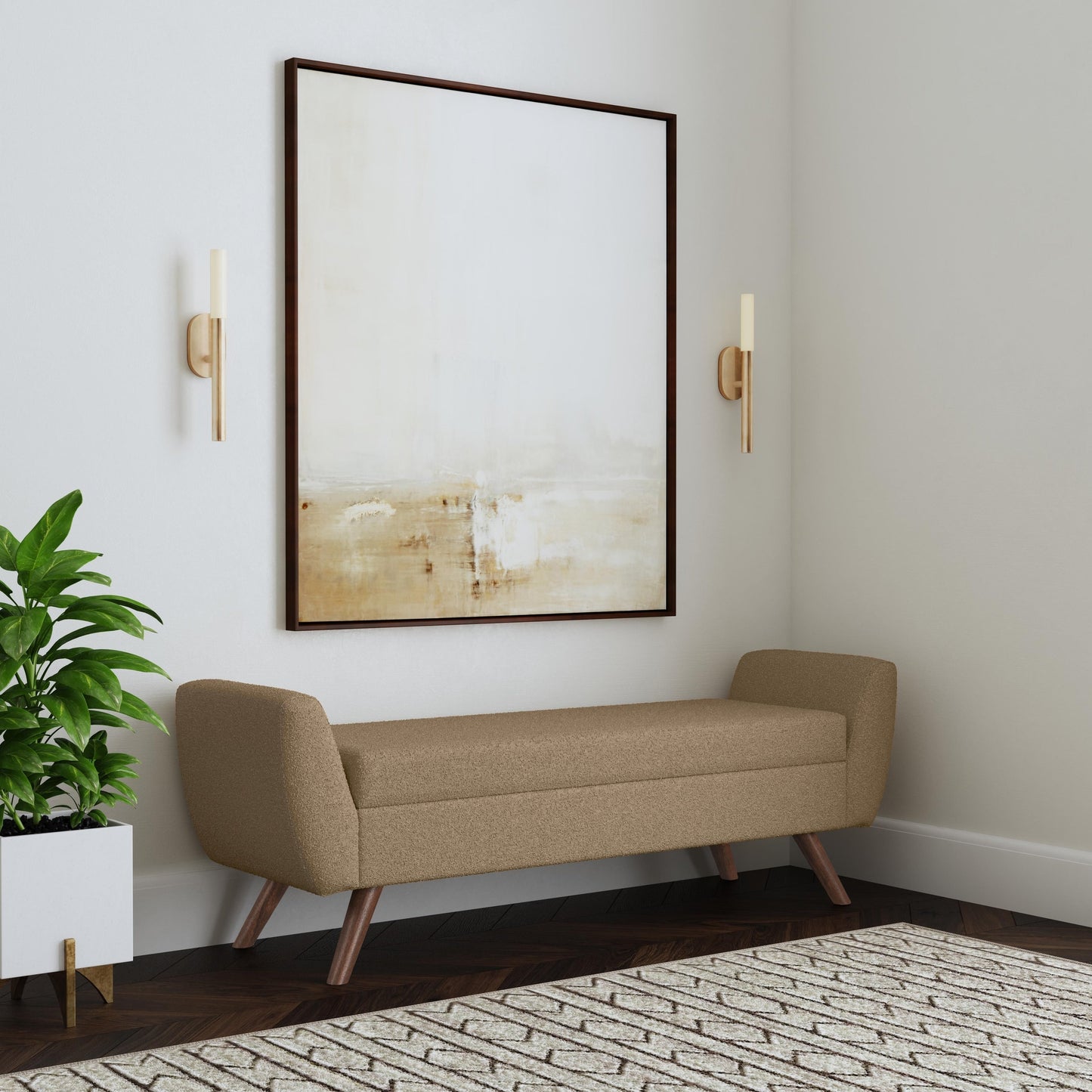 HomePop Modern Sherpa Storage Bench with Wood Legs