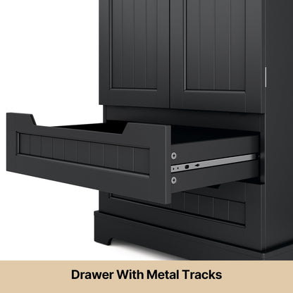 Kitchen Storage Pantry Cabinet, Freestanding Bathroom Storage Cabinet with 2 Doors and Drawers