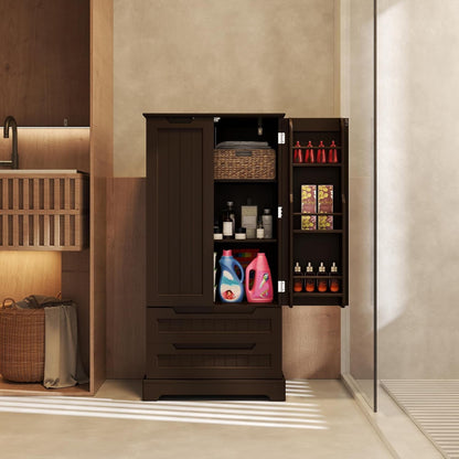 Kitchen Storage Pantry Cabinet, Freestanding Bathroom Storage Cabinet with 2 Doors and Drawers