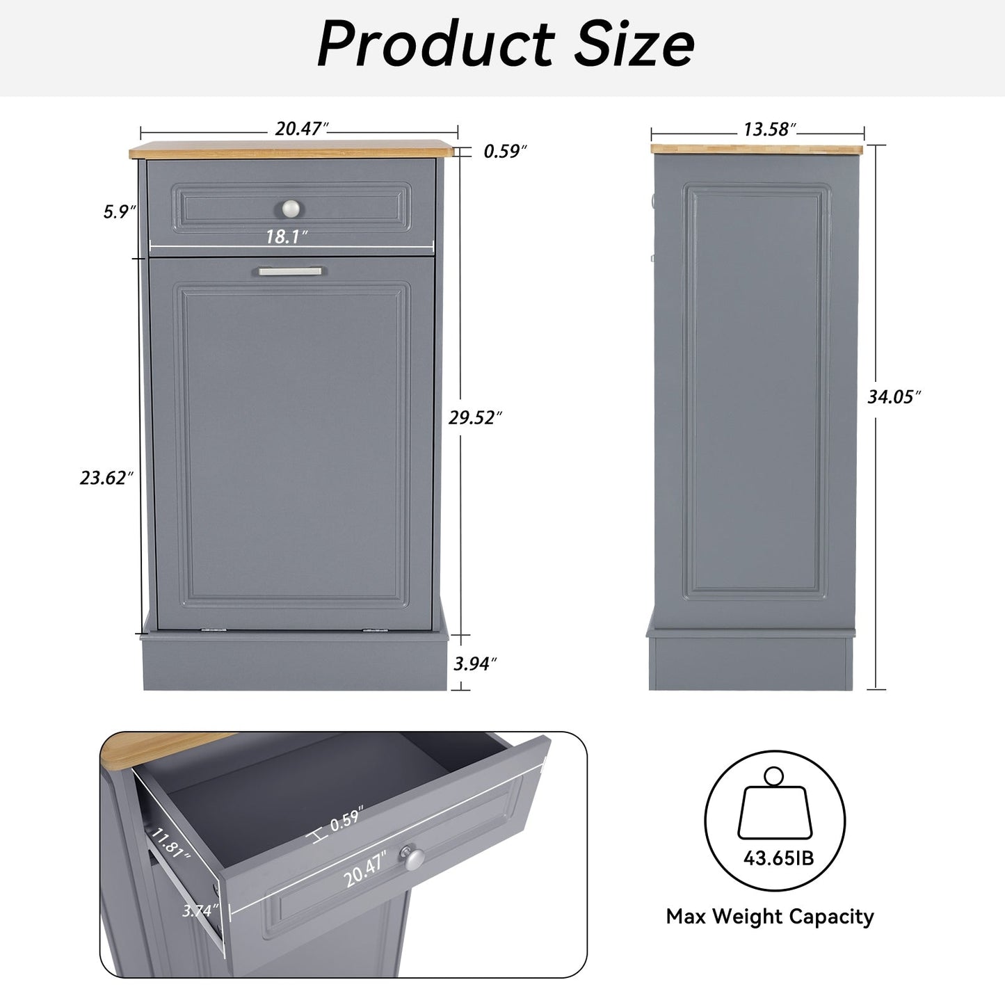 Kitchen Tilt Out Trash Cabinet Can Bin Storage Wooden Counter-top Waste Baskets with Drawer