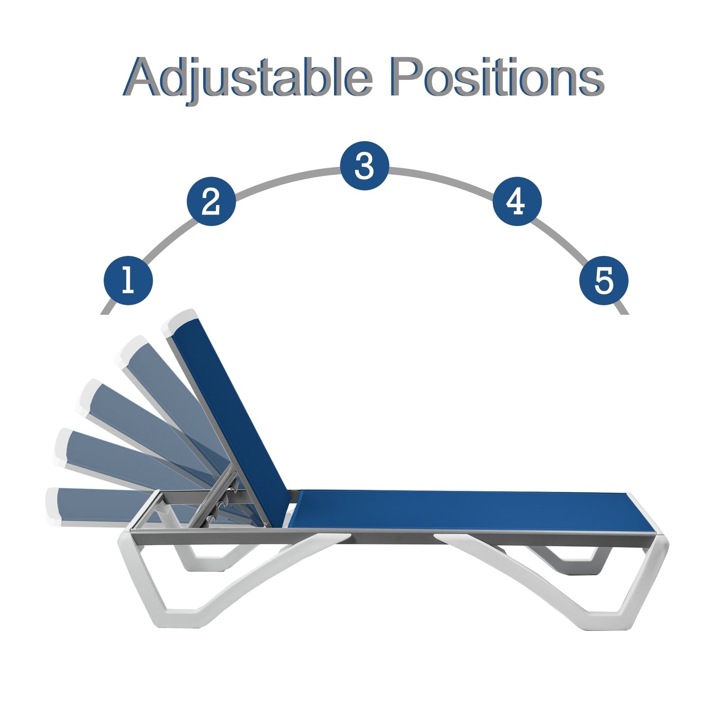 Kozyard Alan Full Flat Aluminum and Polypropylene Resin Legs Patio Reclining Adjustable Chaise Lounge