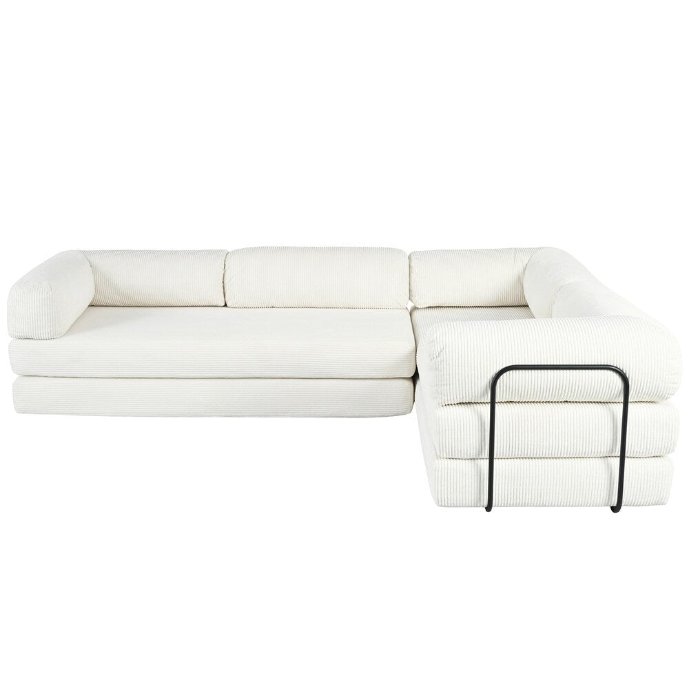 L-Shaped Modular Sofa Bed in Corduroy Fabric
