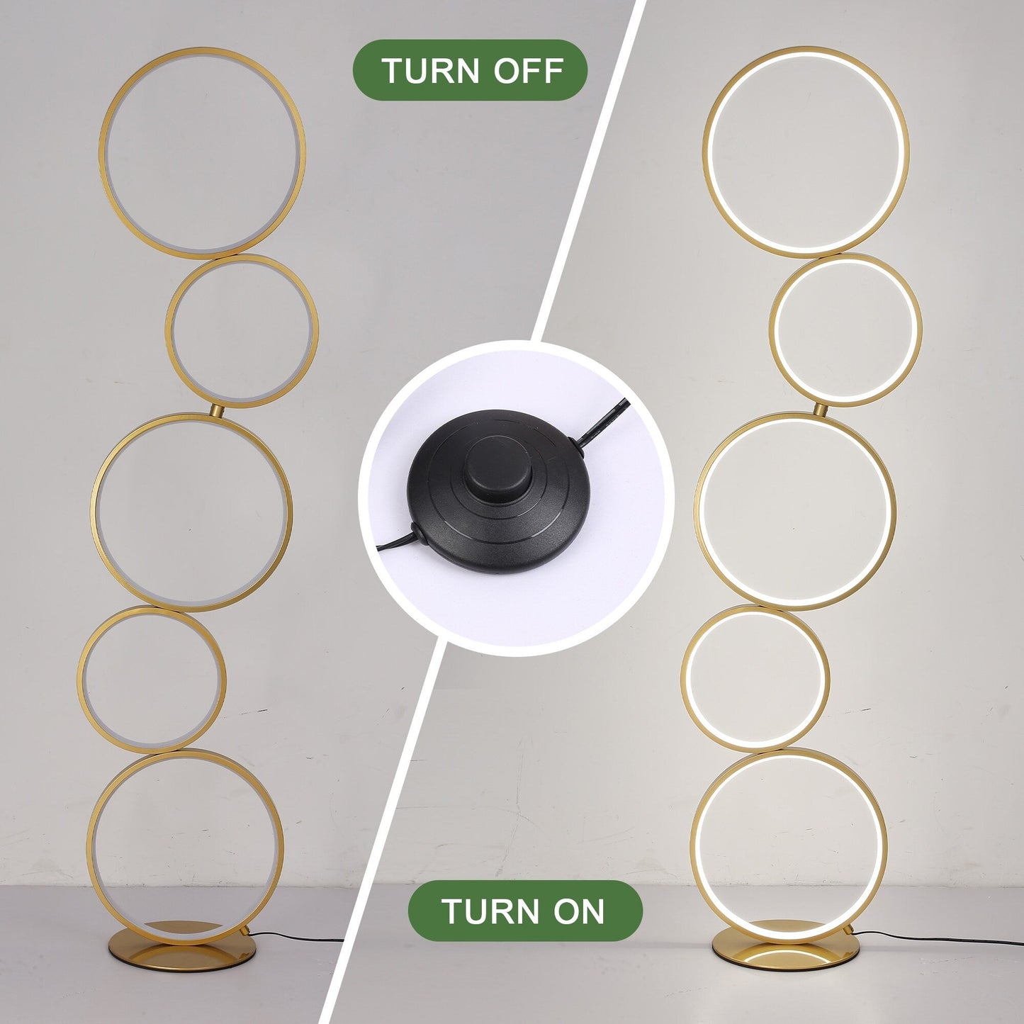 LED Modern Dimmable Floor Lamp, 3 Way Bright Corner Stand lamp with 5-Ring for Living Room