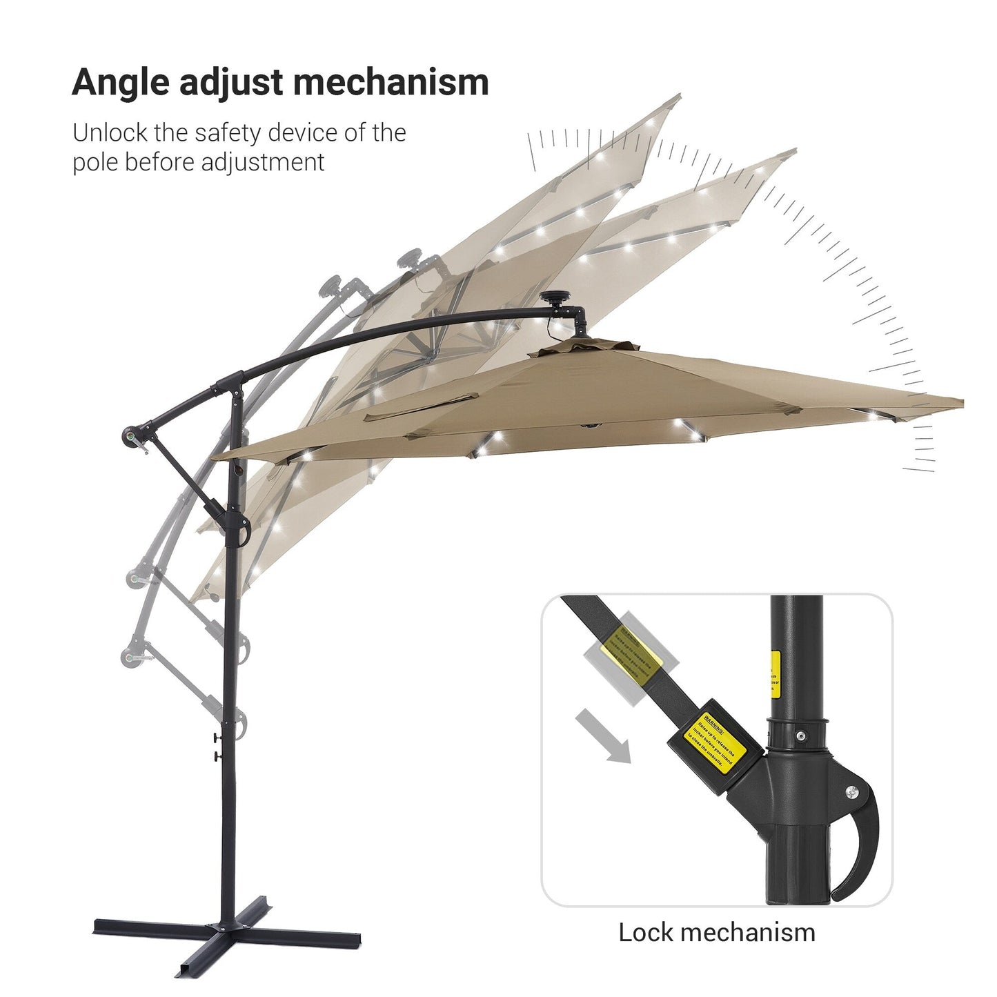 LIVOOSUN 10ft LED Patio Offset Umbrella With Cross Base