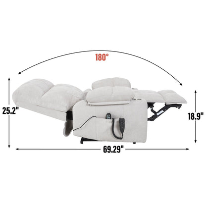 Lazy Boy Dual Motor Chenille Power Lift Recliner w/Massage and Lumbar Heating, Dual Cup Holders, Grey-Blue