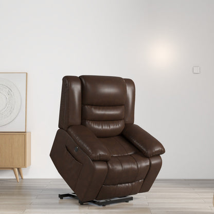 Leather Lift Recliner Chair With Dual Motor, Oversized Power Recliners With Electric Massage Heating