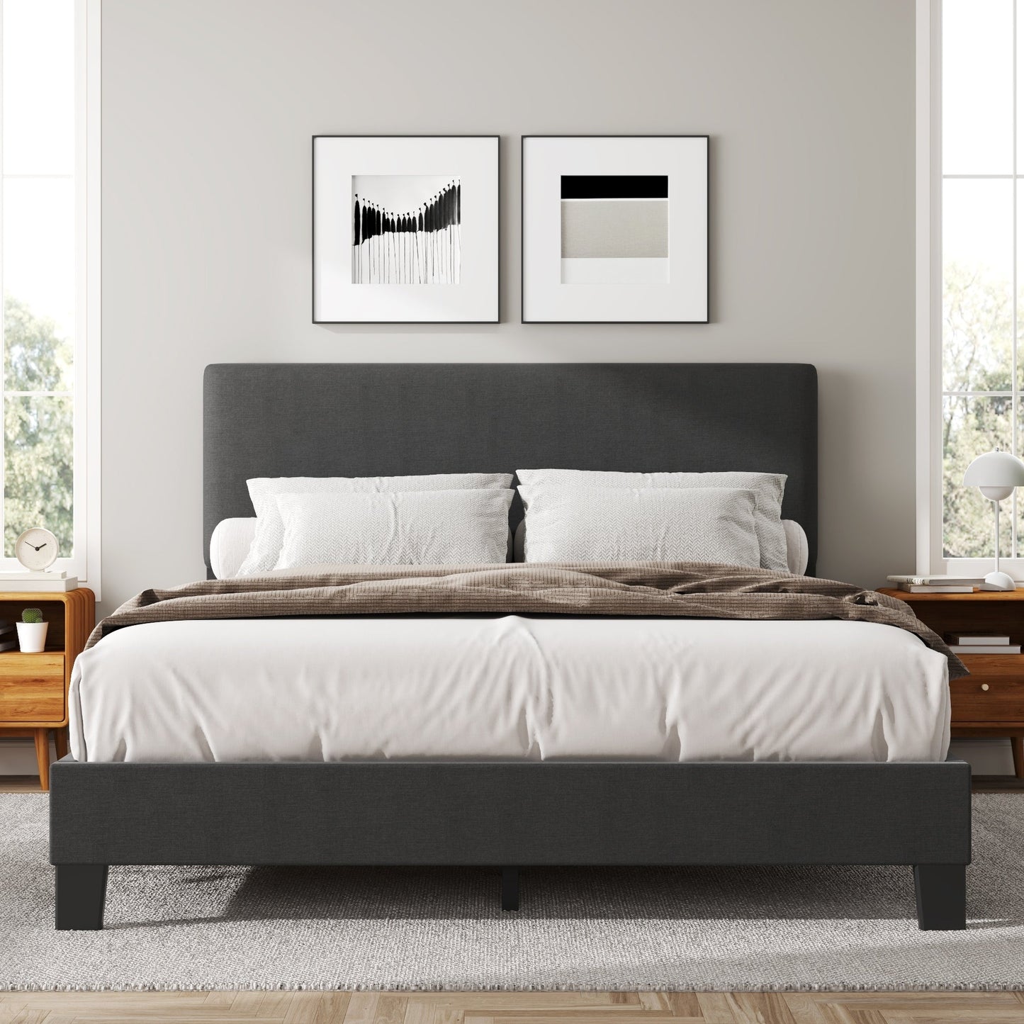 Lifezone Adjustable Queen Size Upholstered Platform Bed Frame
