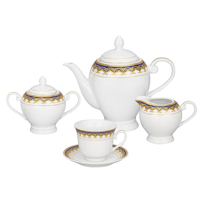 Lorren Home Trends Gold and Blue Accent 57-piece Porcelain Dinnerware Set