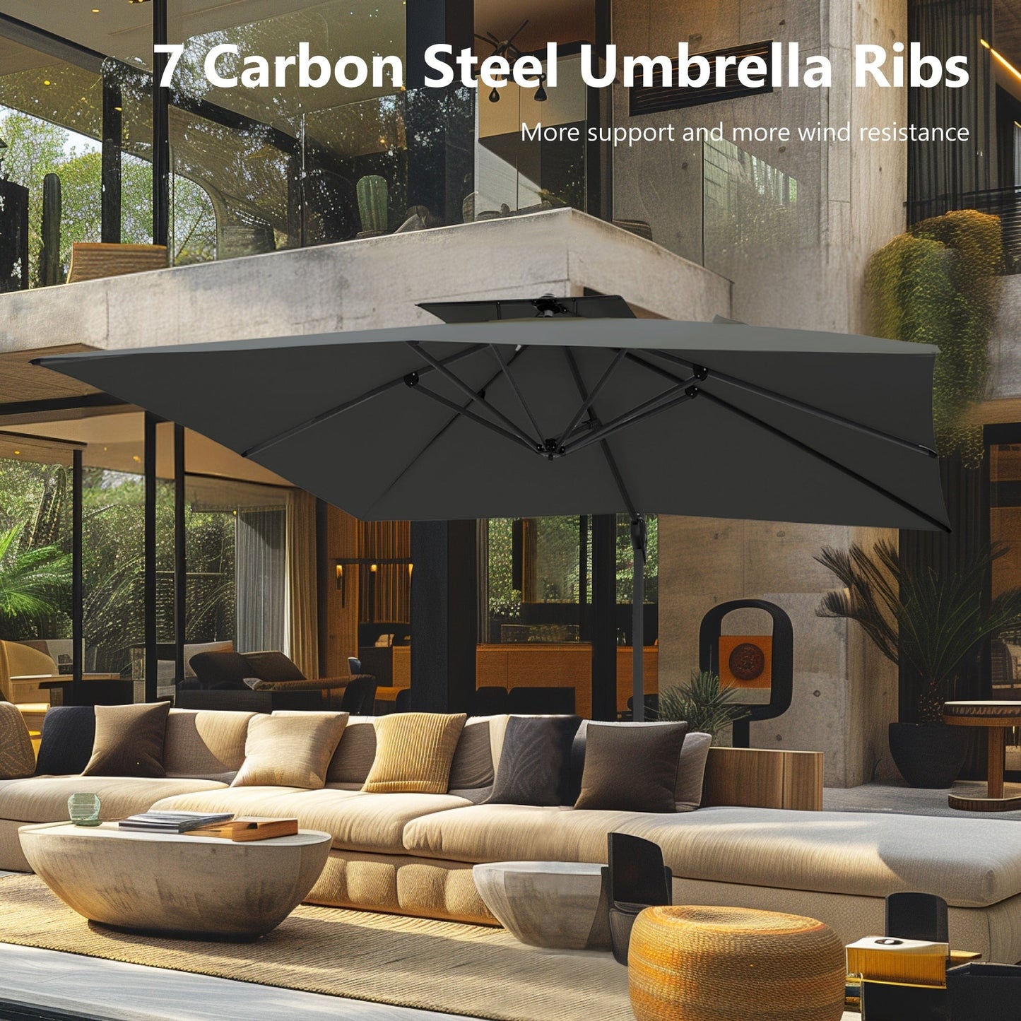 MAISON ARTS 12 FT Automatic Hydraulic Cantilever Umbrella Aluminum Pole 360 Degree Rotation