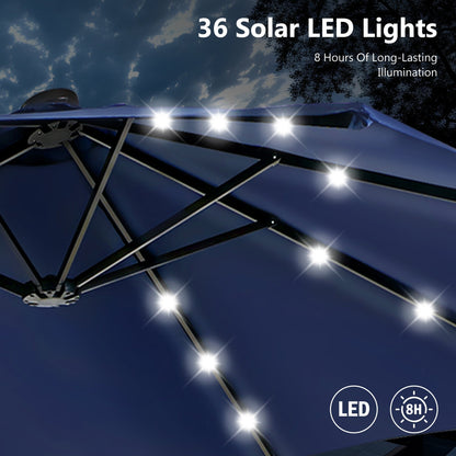 MAISON ARTS 15-foot Rectangular Crank Double-sided Outdoor Market Umbrella Solar LED Lighted Patio Umbrella with Base Included