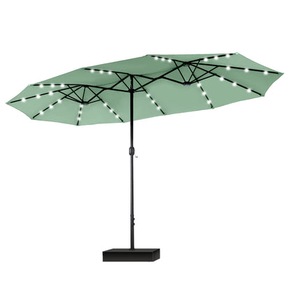 MAISON ARTS 15-foot Rectangular Crank Double-sided Outdoor Market Umbrella Solar LED Lighted Patio Umbrella with Base Included
