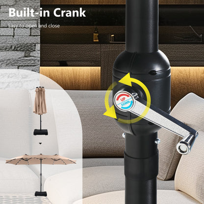 MAISON ARTS 15-foot Rectangular Crank Double-sided Outdoor Market Umbrella Solar LED Lighted Patio Umbrella with Base Included