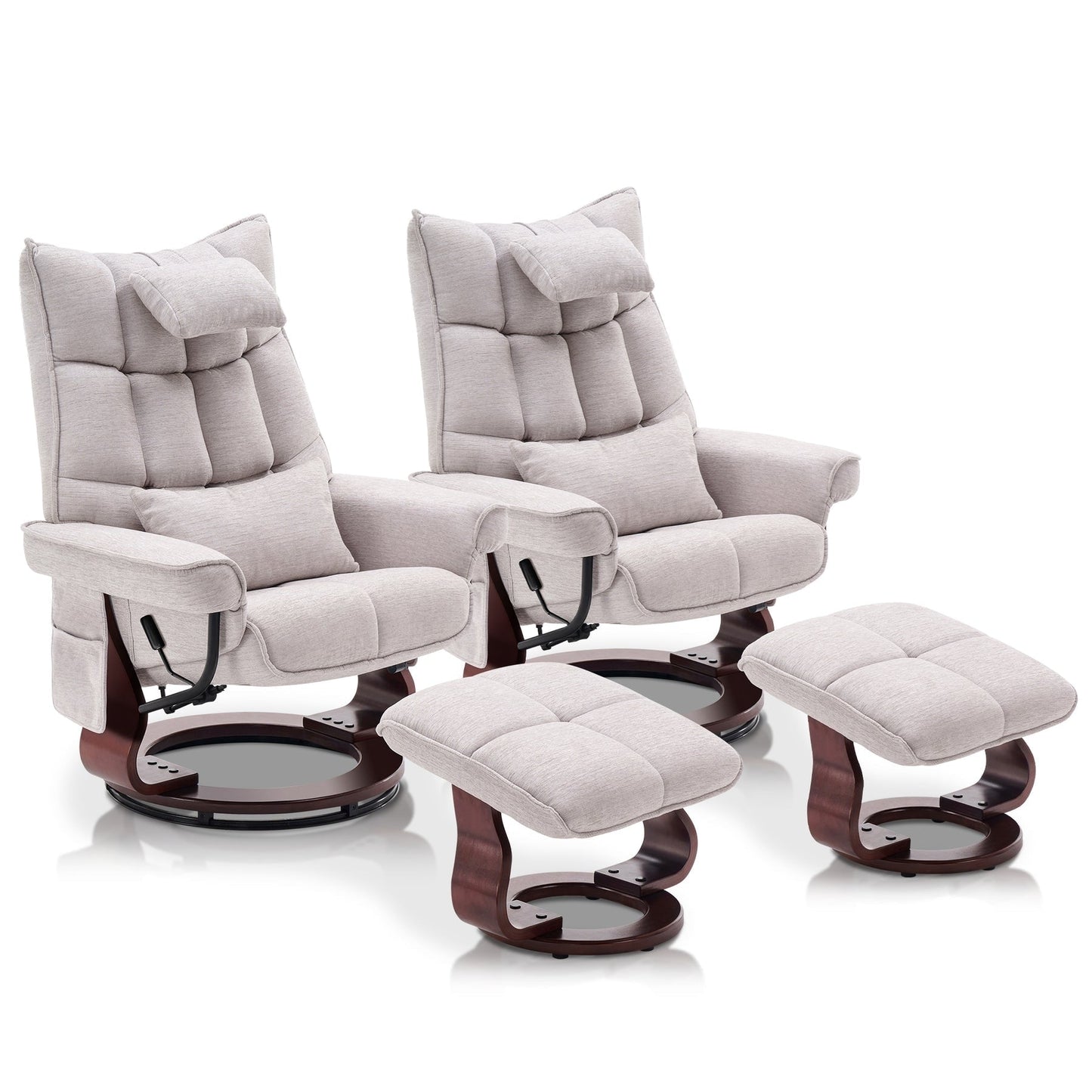 MCombo Set of 2 Swivel Recliner with Ottoman and Neck Pillow,Chenille Fabric