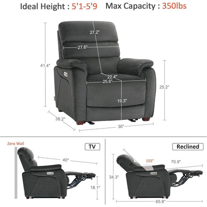 MCombo Zero Wall-Hugger Power Recliner Chair with Adjustable Headrest, Perfect for Small Spaces and RV, Fabric ST257