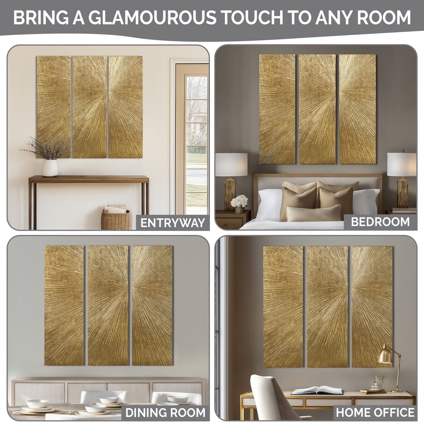 Madison Park Signature Sunburst Hand Painted Triptych 3-piece Dimensional Resin Wall Art Set