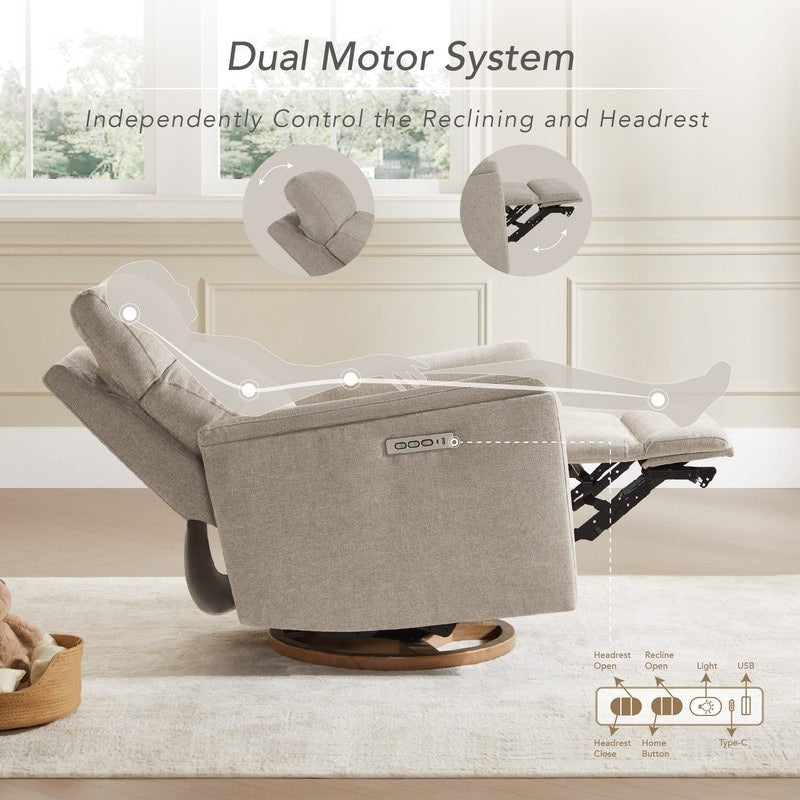 Maire Power Swivel Nursery Recliner Chair with Nightlight