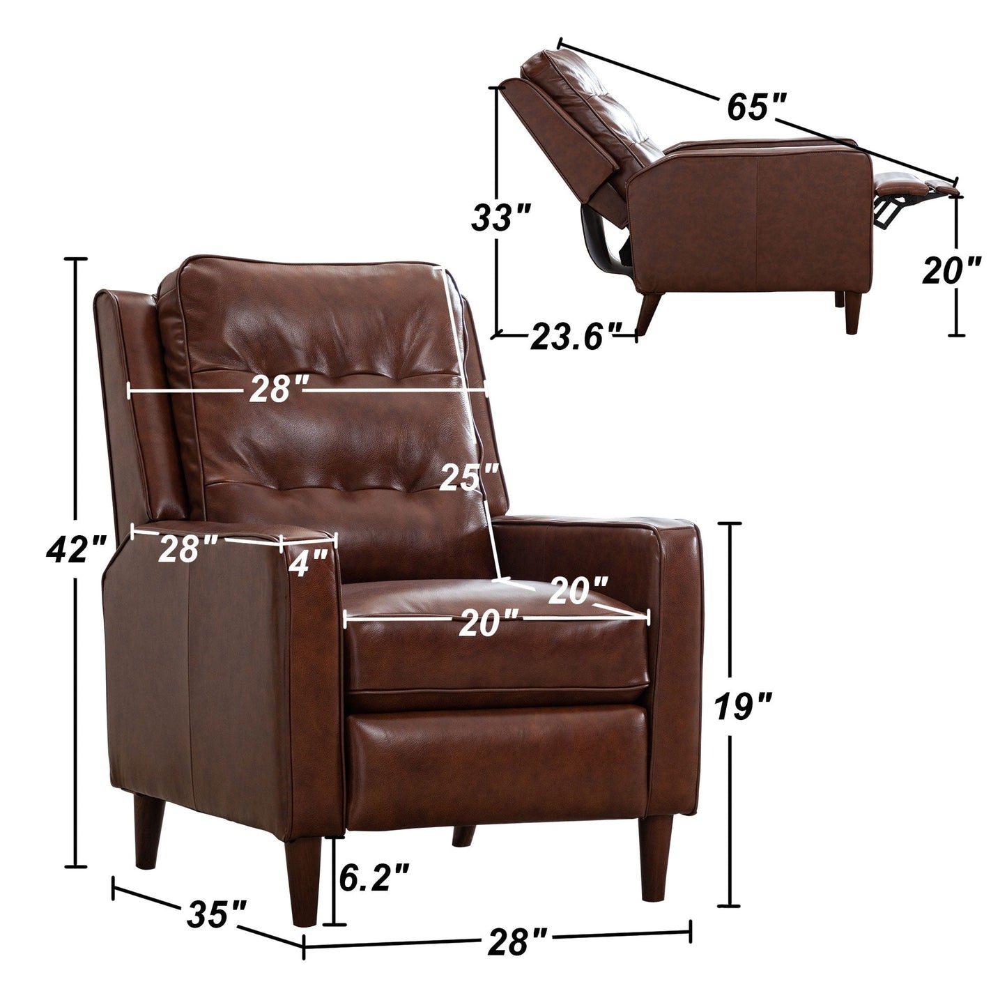 Pushback Recliner Chair, Fabric Armchair Push Back Recliner with Rivet Decoration, Single Sofa Accent Chair