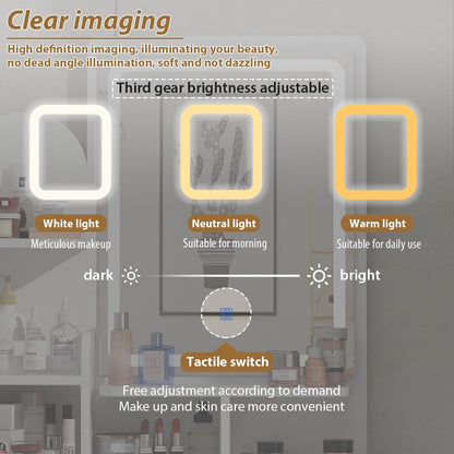 Makeup Vanity Set Table With LED Light &Mirror & Stool
