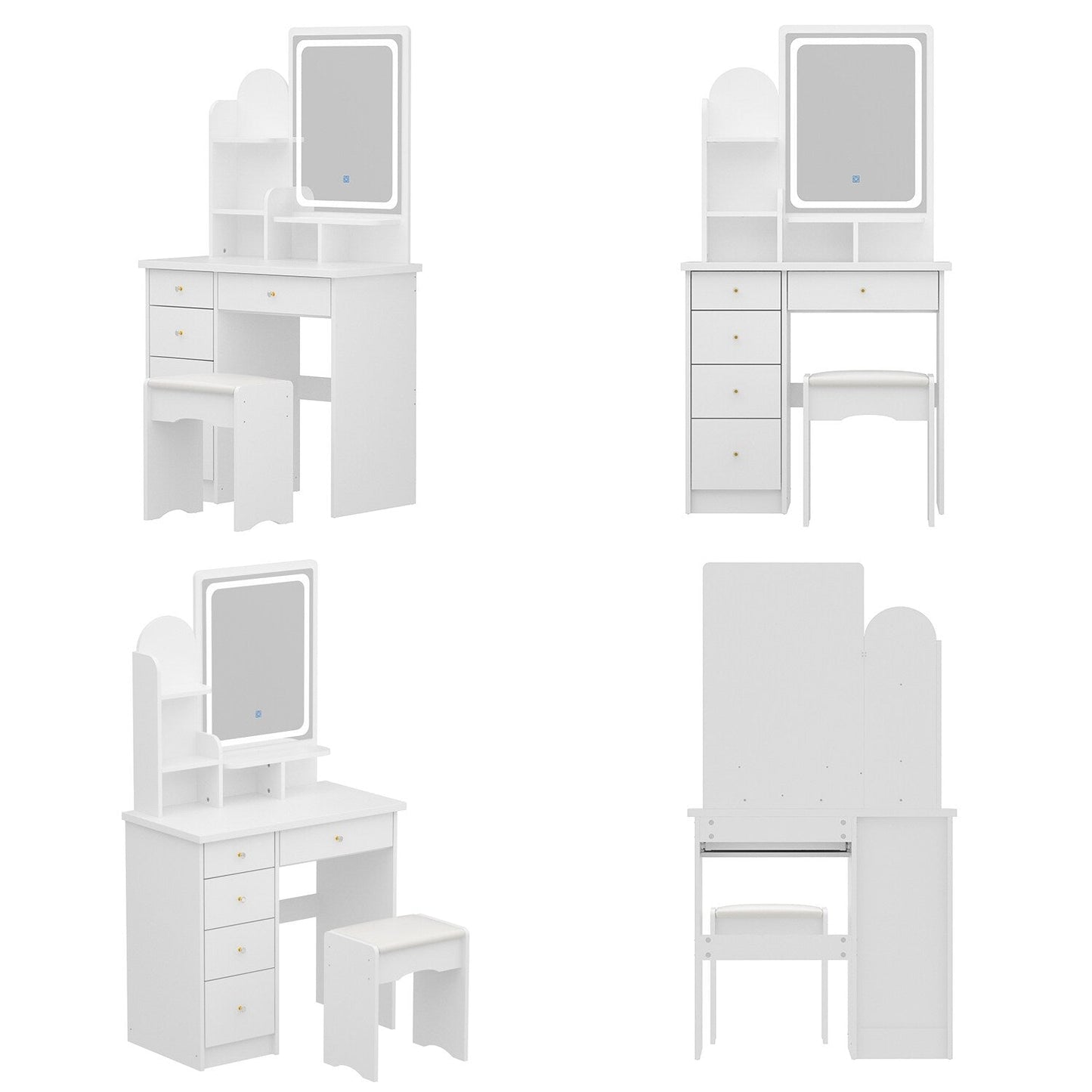 Makeup Vanity Set Table With LED Light &Mirror & Stool