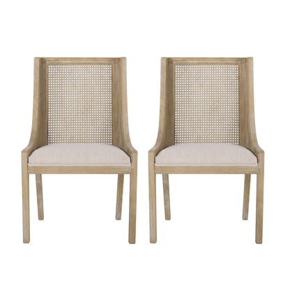 Maurers Cane and Wood Upholstered Dining Chairs (Set of 2) by Christopher Knight Home