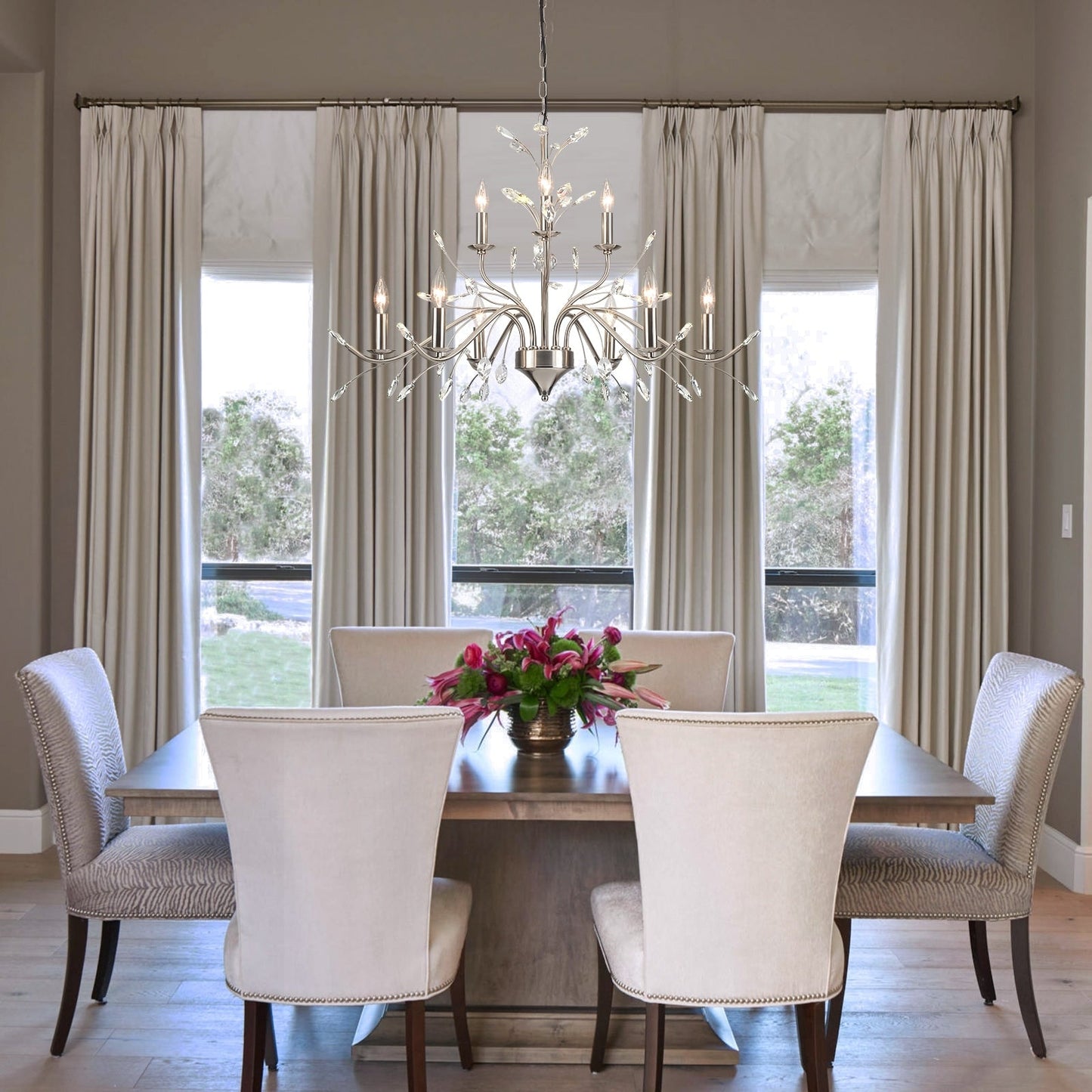 Farmhouse Retro Tree Branch Crystal Chandelier Candle-Style Pendant Light