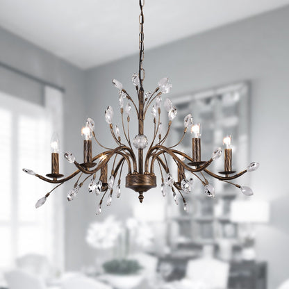 Farmhouse Retro Tree Branch Crystal Chandelier Candle-Style Pendant Light