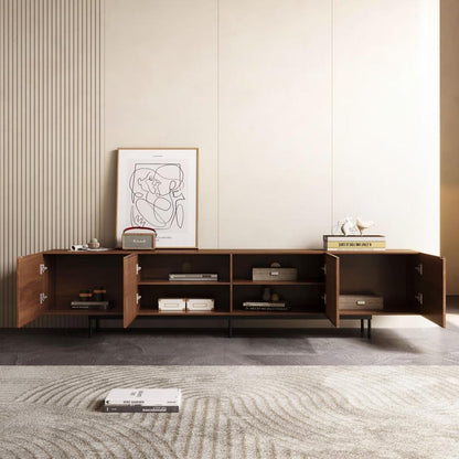 Mid-Century Modern TV Stand with 4 Doors Storage Cabinets, Fits TVs Up to 100 Inches, Living Room Entertainment Center