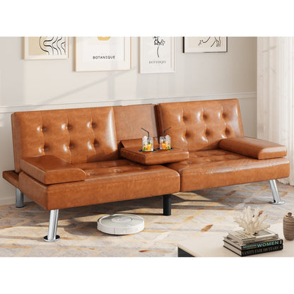 Moasis Faux Leather Futon Sofa Bed Modern Folding Futon Set - 64 L x 30 W x 26 H