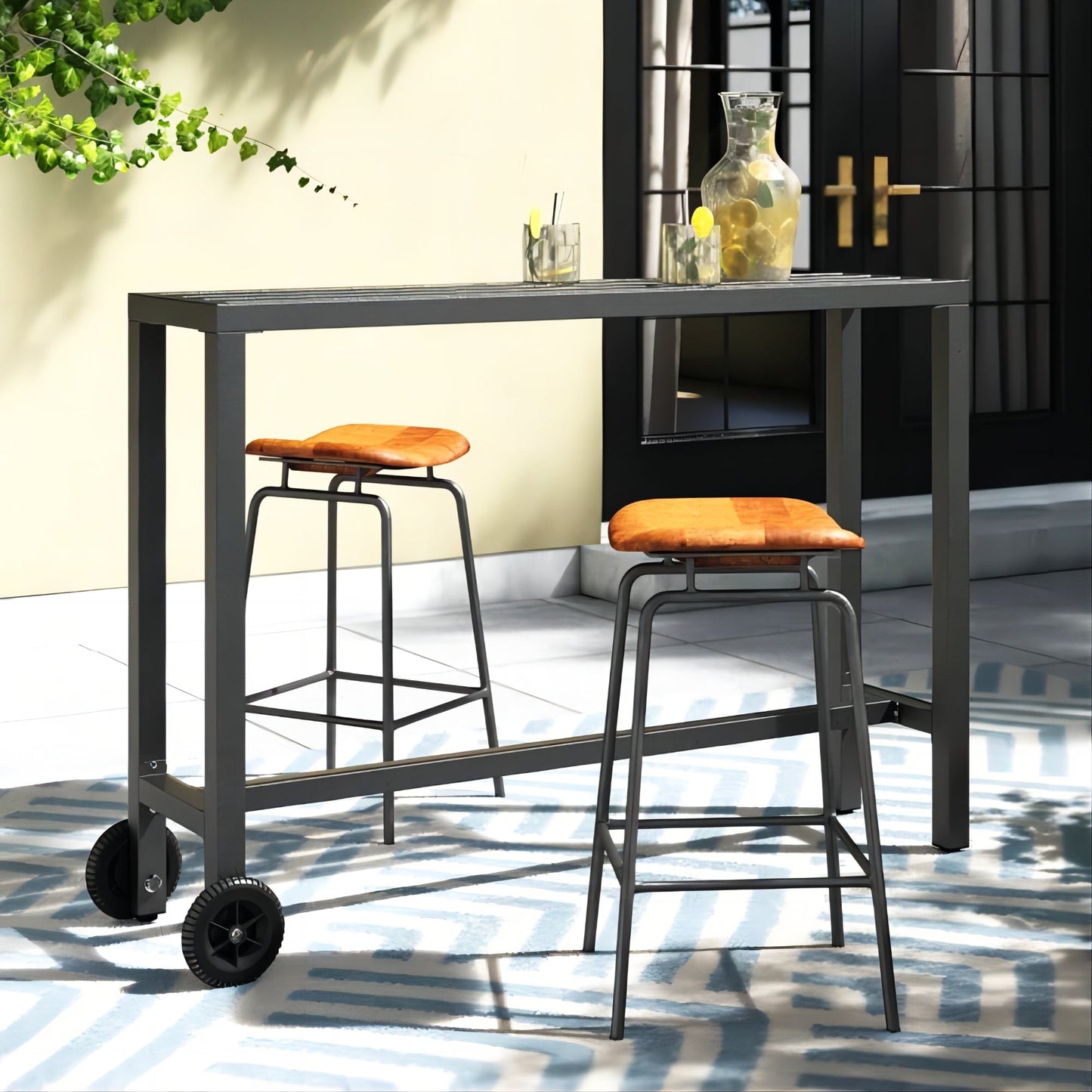 Moasis Patio Metal Counter Table Bar Table with Wheels