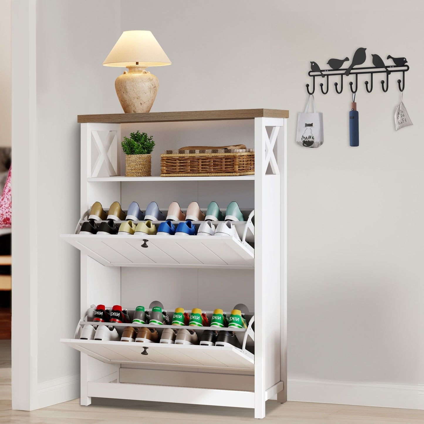 Moasis Shoe Storage Cabinet Organizer with 2 Compartments for Entryway Hallway