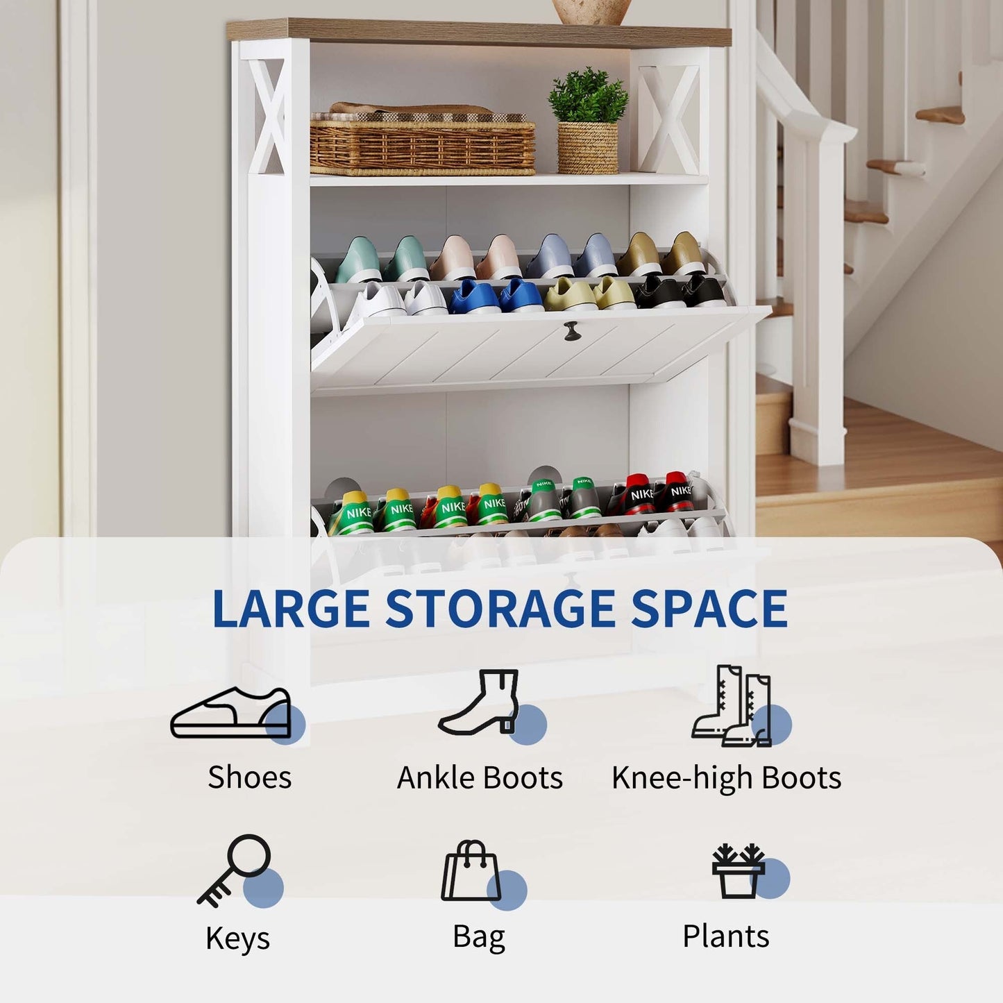 Moasis Shoe Storage Cabinet Organizer with 2 Compartments for Entryway Hallway